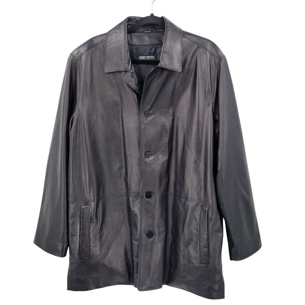 Mens Robert Comstock Endurance Black Buttery Genuine Leather Jacket‎ Sz 42 City